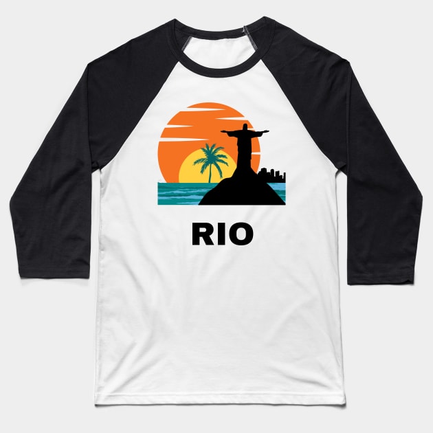 Rio De Janeiro Christ the Redeemer Baseball T-Shirt by DoodleWear